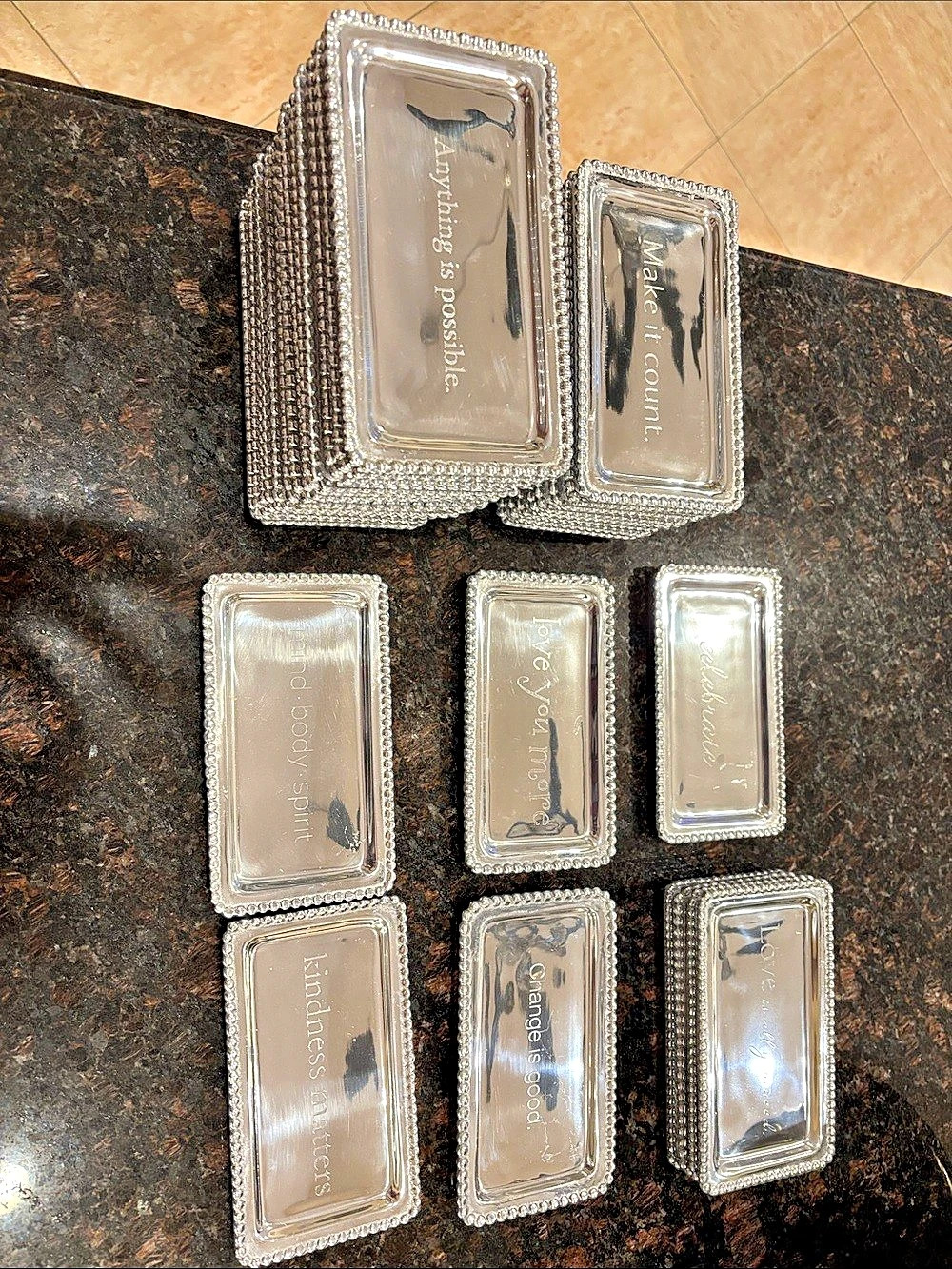 30 Mariposa Engravable Rectangular Trays Silver Tray Set Like New